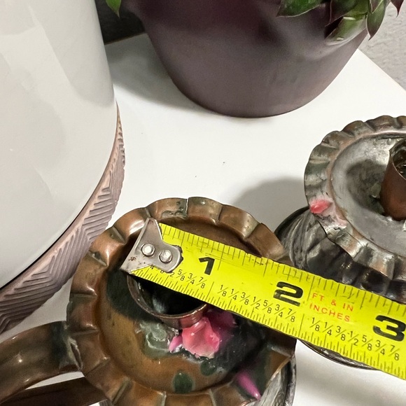 United Arab Republic Copper / Tin Candle Holder Set Of 2 Chamberstick 4.5”Tall - Picture 5 of 9